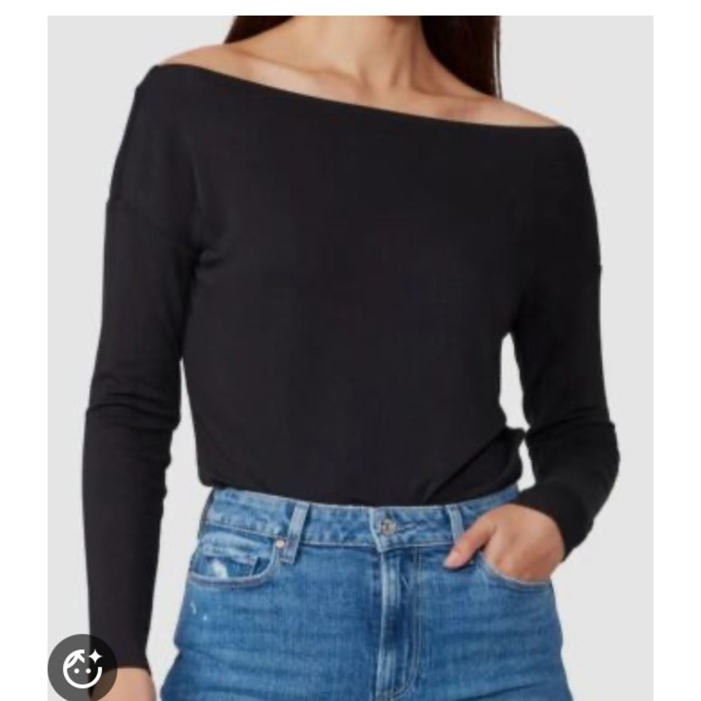 Paige Suvi Bodysuit Womens Medium Black Long Sleeve Off Shoulder Rayon Stretch